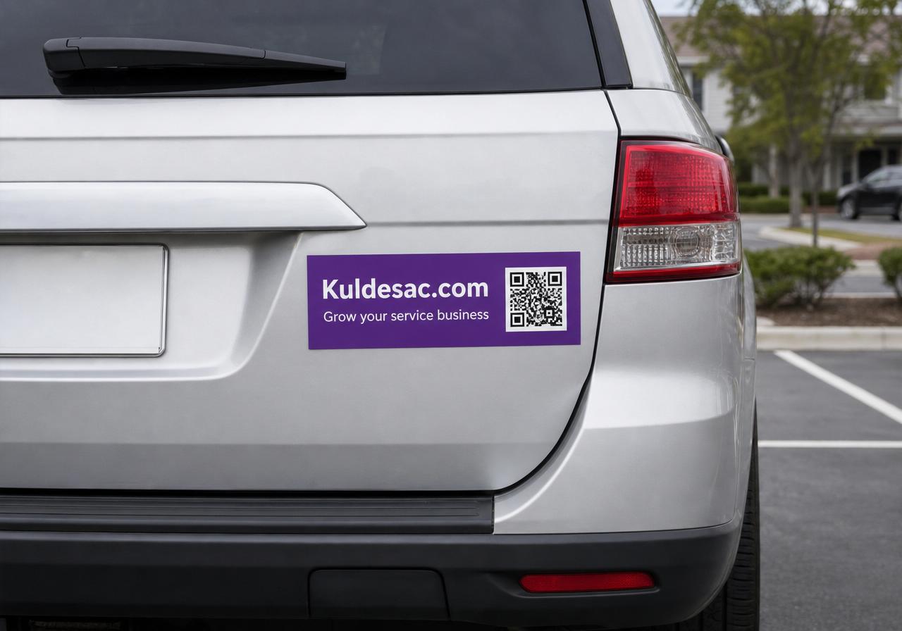 Kuldesac QR code magnet on the side of a personal vehicle